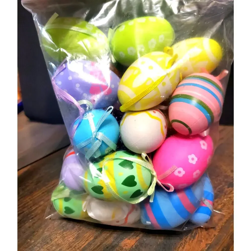 24 Colored eggs Easter decorations Wreath craft supplies hearts flowers stripes